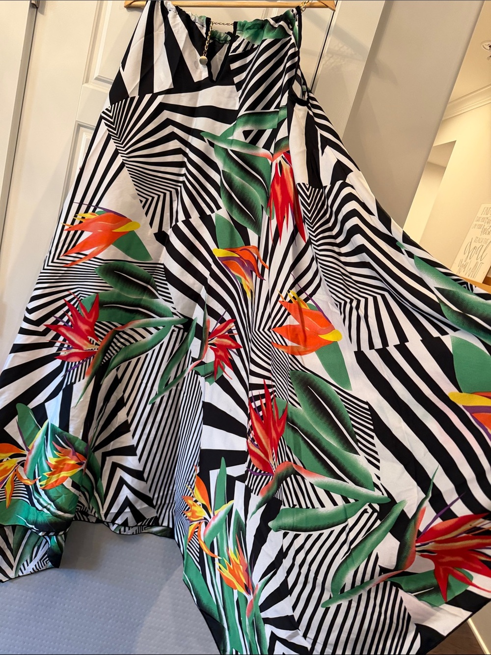Black & White Zebra Print Maxi Skirt with Tropical Green Accents - Picture 5 of 5